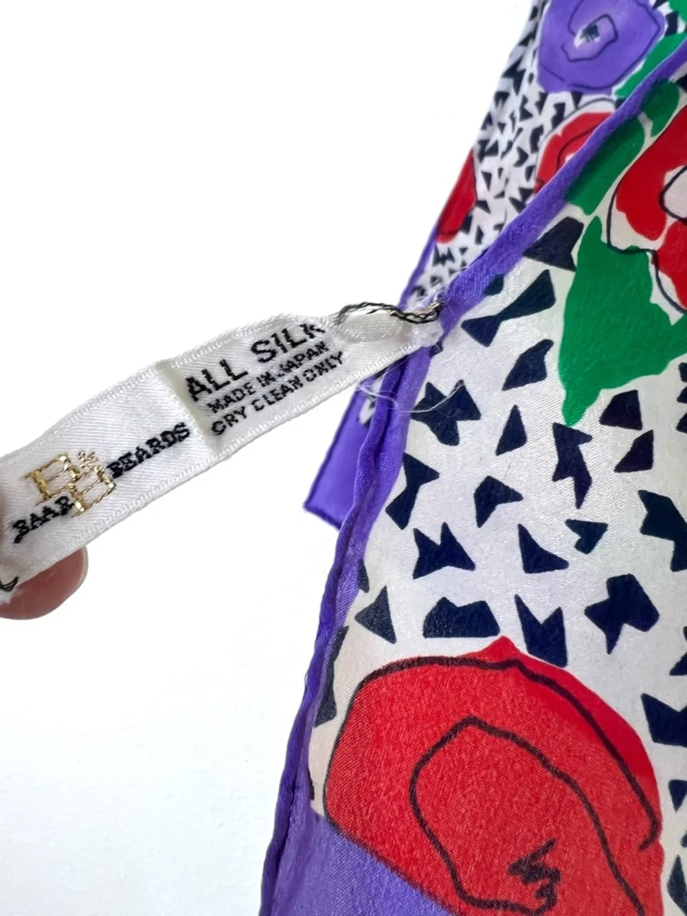 Barr Beards Vintage 90s 100% Silk Floral Scarf, Purple Yellow Red Green